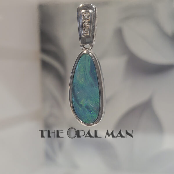 Sterling Silver Pendant With Green Blue Australian Opal Doublet - 230-03492 - Image 2