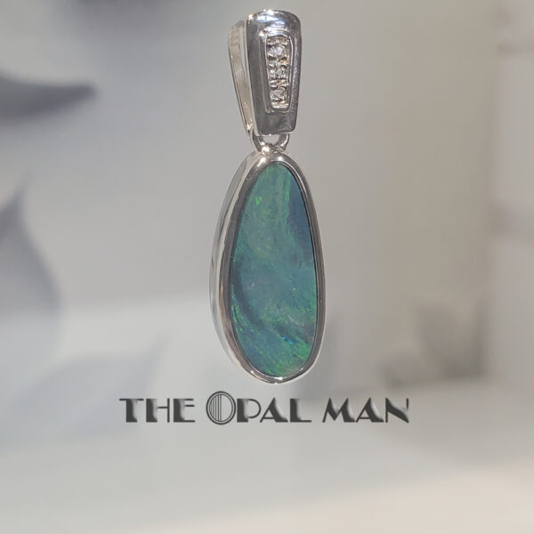 Sterling Silver Pendant With Green Blue Australian Opal Doublet - 230-03492 - Image 3