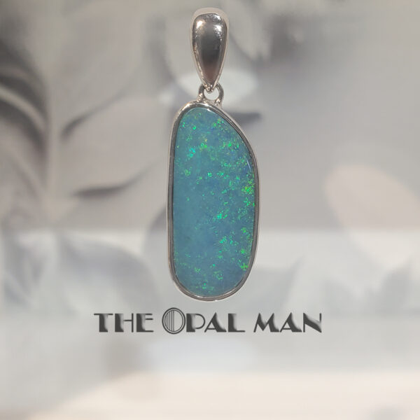 Teal Blue Green Australian Opal Doublet Sterling Silver Pendant - 230-03495