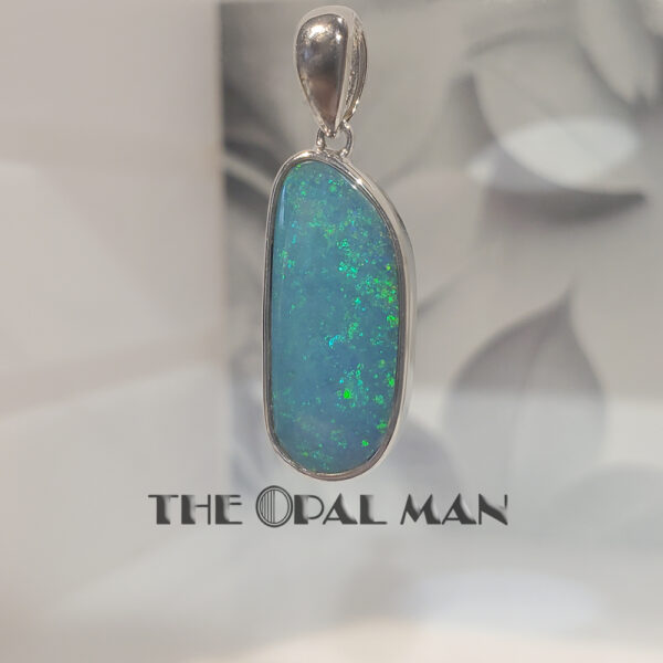 Teal Blue Green Australian Opal Doublet Sterling Silver Pendant - 230-03495 - Image 2