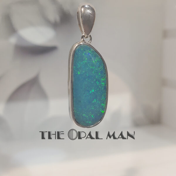 Teal Blue Green Australian Opal Doublet Sterling Silver Pendant - 230-03495 - Image 3