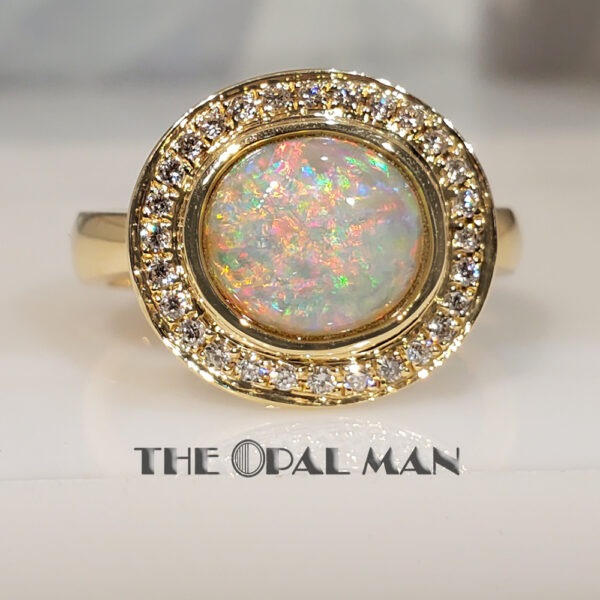 Magnificent Australian Crystal Opal 14K Yellow Gold Halo Ring - 421-2000036 - Image 4