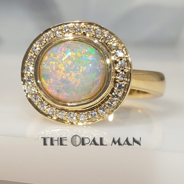 Magnificent Australian Crystal Opal 14K Yellow Gold Halo Ring - 421-2000036 - Image 6