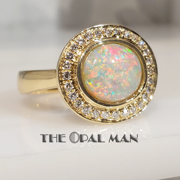 Magnificent Australian Crystal Opal 14K Yellow Gold Halo Ring - 421-2000036 - Image 5