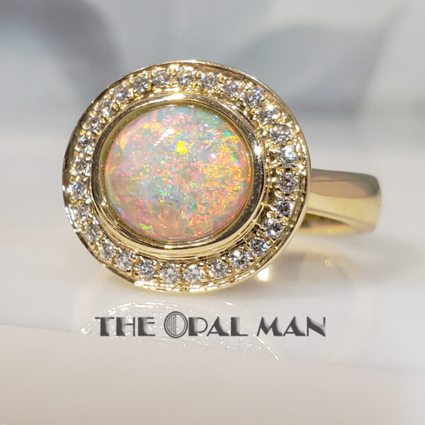 Magnificent Australian Crystal Opal 14K Yellow Gold Halo Ring - 421-2000036 - Image 3