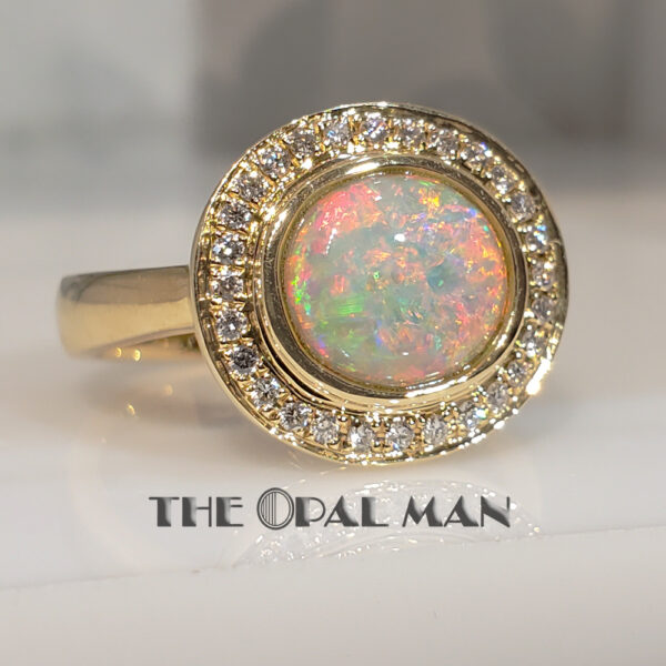 Magnificent Australian Crystal Opal 14K Yellow Gold Halo Ring - 421-2000036 - Image 2