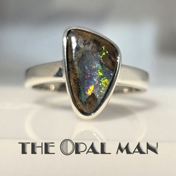 Glittering Australian Boulder Opal Sterling Silver Ring - 200-02563 - Image 2