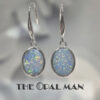Dappled Oval-Shaped Australian Opal Doublets Sterling Silver Dangle Earrings - 210-03867
