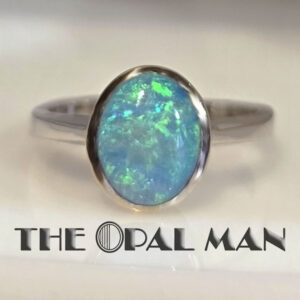 Robins Egg Blue Australian Opal Doublet 18K White Gold Euro Shank Ring - 421-2000049
