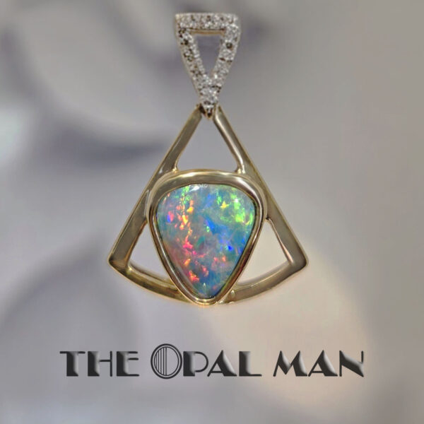 Triangular 14K Yellow Gold Pendant With One Wondrous Australian Opal Doublet - 424-00204