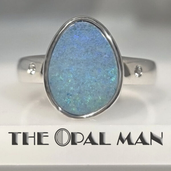 Simplistic Sterling Silver Ring With Teal Blue Green Australian Opal Doublet - 200-02450 - Image 4