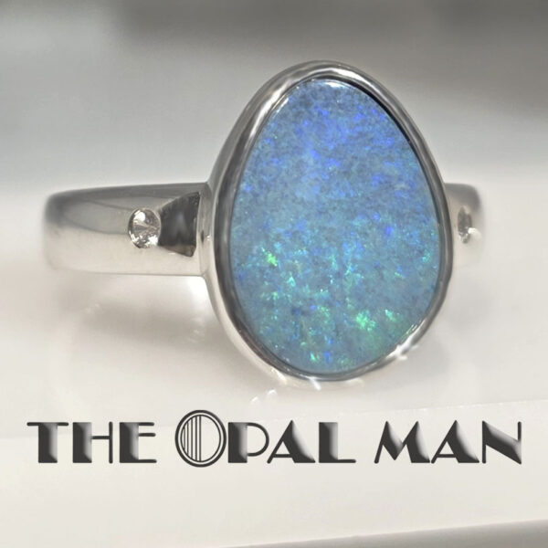 Simplistic Sterling Silver Ring With Teal Blue Green Australian Opal Doublet - 200-02450 - Image 5