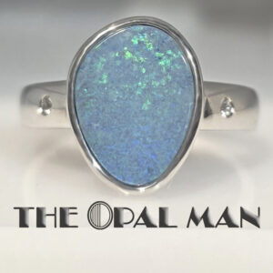 Simplistic Sterling Silver Ring With Teal Blue Green Australian Opal Doublet - 200-02450