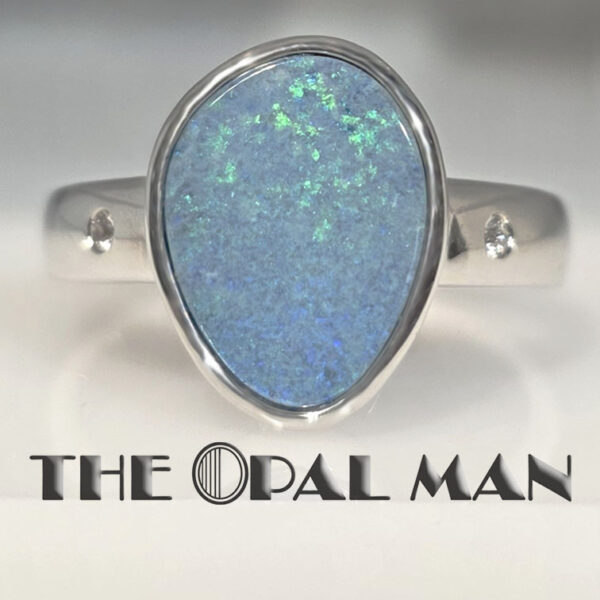 Simplistic Sterling Silver Ring With Teal Blue Green Australian Opal Doublet - 200-02450