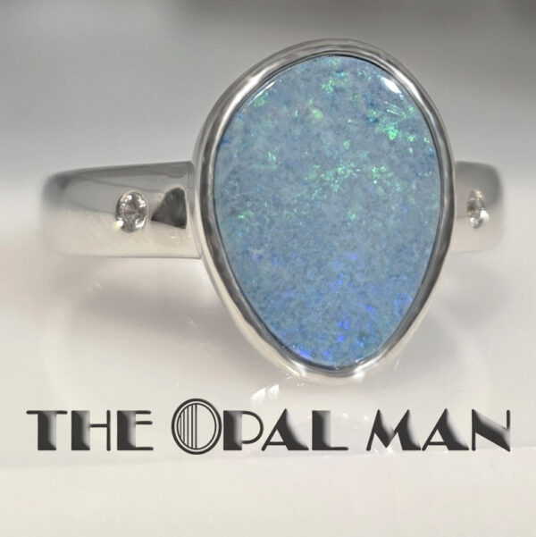Simplistic Sterling Silver Ring With Teal Blue Green Australian Opal Doublet - 200-02450 - Image 3