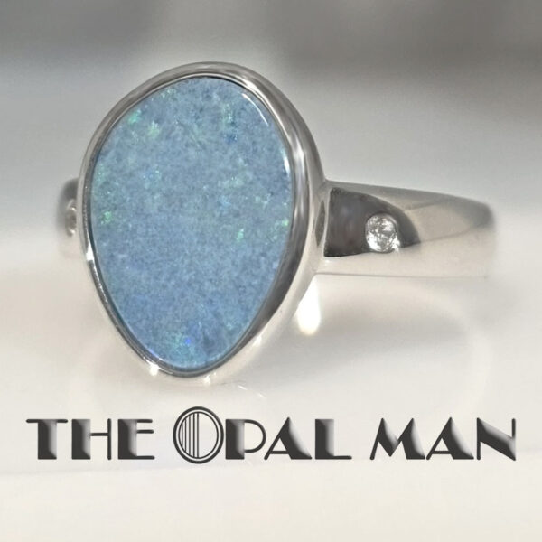 Simplistic Sterling Silver Ring With Teal Blue Green Australian Opal Doublet - 200-02450 - Image 2