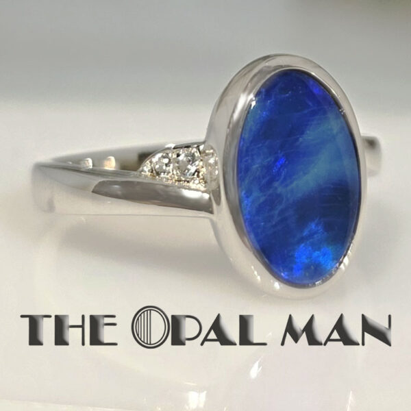 Tidal Wave Blue Australian Opal Doublet Sterling Silver Ring - 200-02583 - Image 6