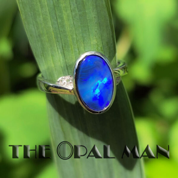 Tidal Wave Blue Australian Opal Doublet Sterling Silver Ring - 200-02583 - Image 2