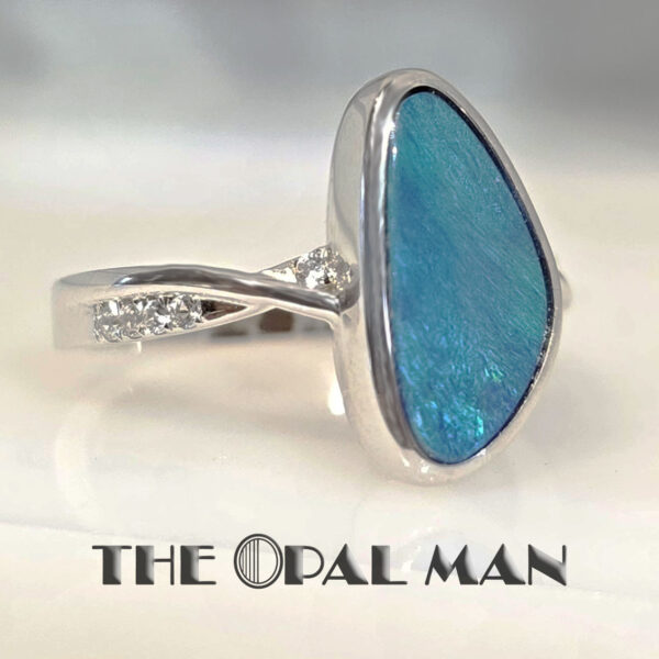 Teal Shimmer Australian Opal Doublet Sterling Silver Ring - 200-02585 - Image 4