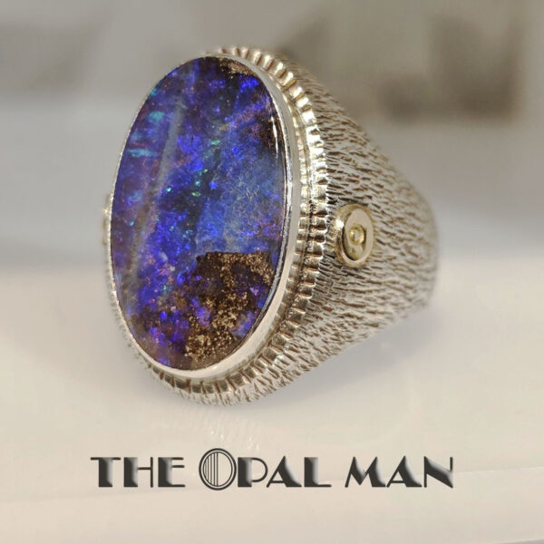 Commanding Sterling Silver And 18K Yellow Gold Ring With Bold Blue Green Australian Boulder Opal - 205-00252 - Image 4