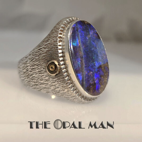 Commanding Sterling Silver And 18K Yellow Gold Ring With Bold Blue Green Australian Boulder Opal - 205-00252 - Image 5