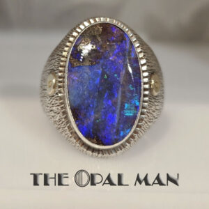Commanding Sterling Silver And 18K Yellow Gold Ring With Bold Blue Green Australian Boulder Opal - 205-00252