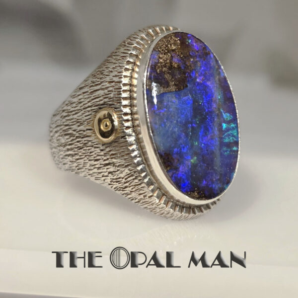 Commanding Sterling Silver And 18K Yellow Gold Ring With Bold Blue Green Australian Boulder Opal - 205-00252 - Image 3