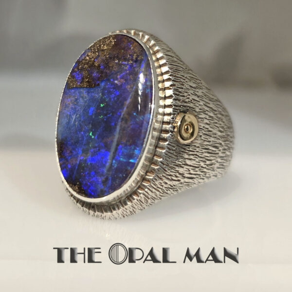Commanding Sterling Silver And 18K Yellow Gold Ring With Bold Blue Green Australian Boulder Opal - 205-00252 - Image 2