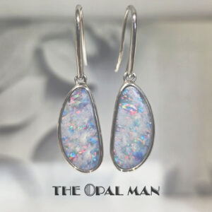 Drops Of Rainbow Australian Opal Doublets Sterling Silver Earrings - 210-03521