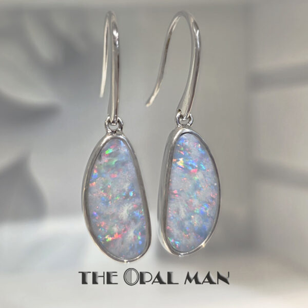 Drops Of Rainbow Australian Opal Doublets Sterling Silver Earrings - 210-03521 - Image 2