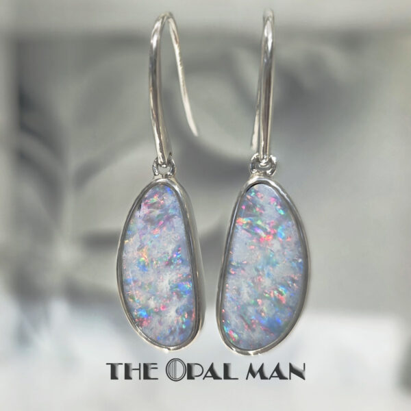 Drops Of Rainbow Australian Opal Doublets Sterling Silver Earrings - 210-03521 - Image 3