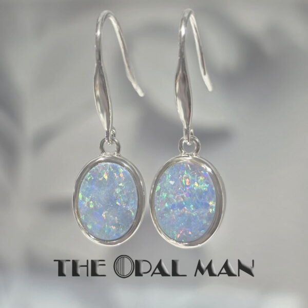 Enchanting Australian Opal Doublets Sterling Silver Earrings - 210-03869 - Image 2