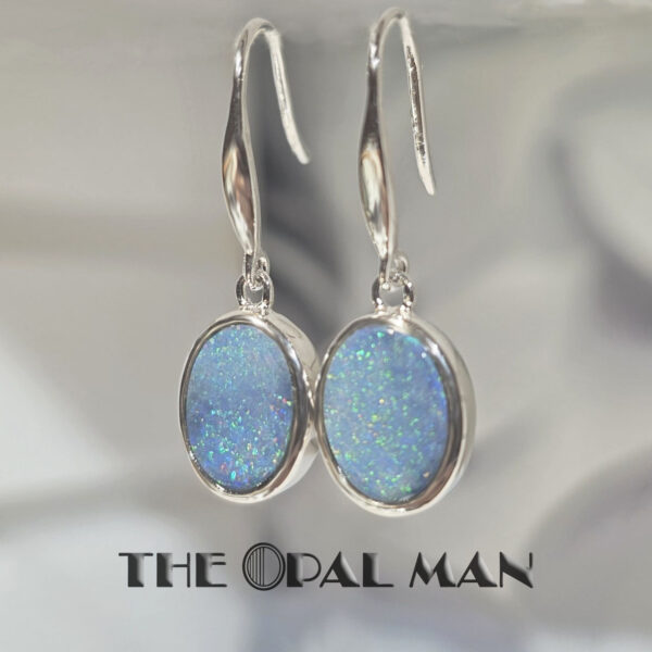 Starlight Lagoon Australian Opal Doublets Sterling Silver Dangle Earrings - 210-03870 - Image 2