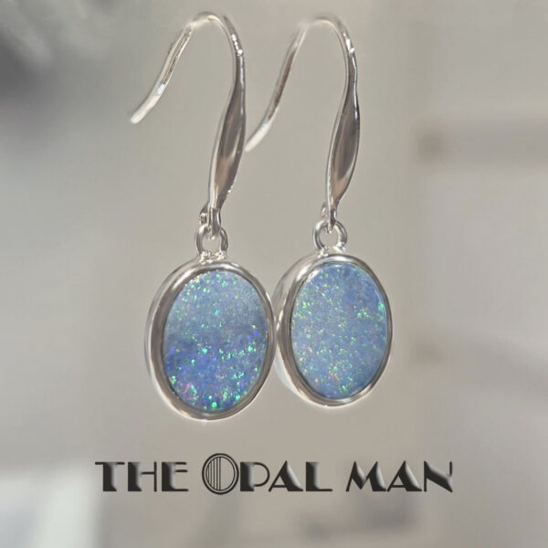 Starlight Lagoon Australian Opal Doublets Sterling Silver Dangle Earrings - 210-03870 - Image 3