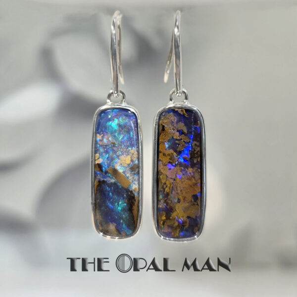 Paradise Glow Australian Boulder Opals Sterling Silver Dangle Earrings - 210-03873 - Image 3