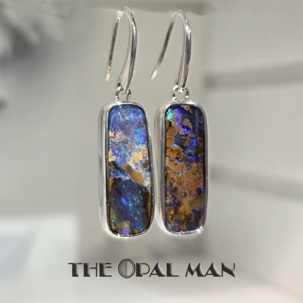Paradise Glow Australian Boulder Opals Sterling Silver Dangle Earrings - 210-03873 - Image 5