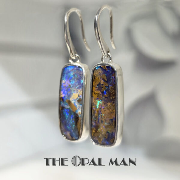 Paradise Glow Australian Boulder Opals Sterling Silver Dangle Earrings - 210-03873 - Image 4