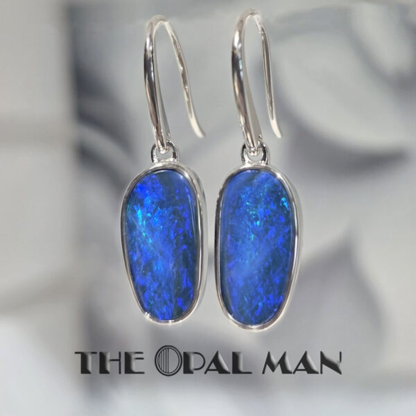 Ocean's Glow Australian Opal Doublet Sterling Silver Dangle Earrings - 210-03886 - Image 2