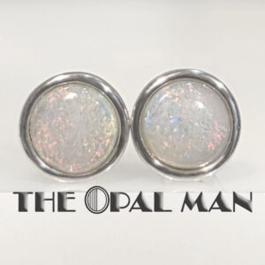 Sterling Silver Stud Earrings With Round Australian White Opals - 210-03901