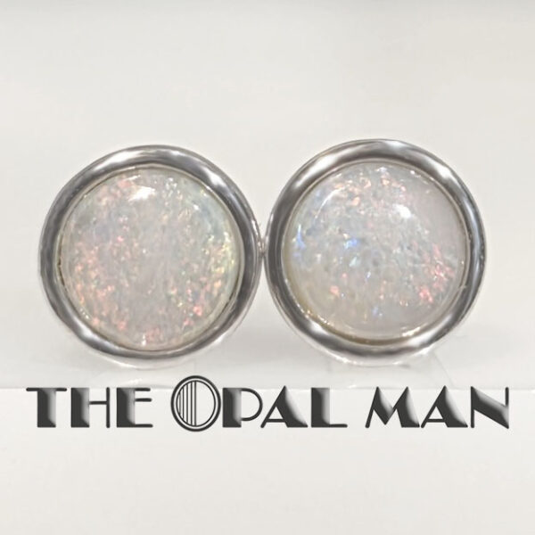 Sterling Silver Stud Earrings With Round Australian White Opals - 210-03901