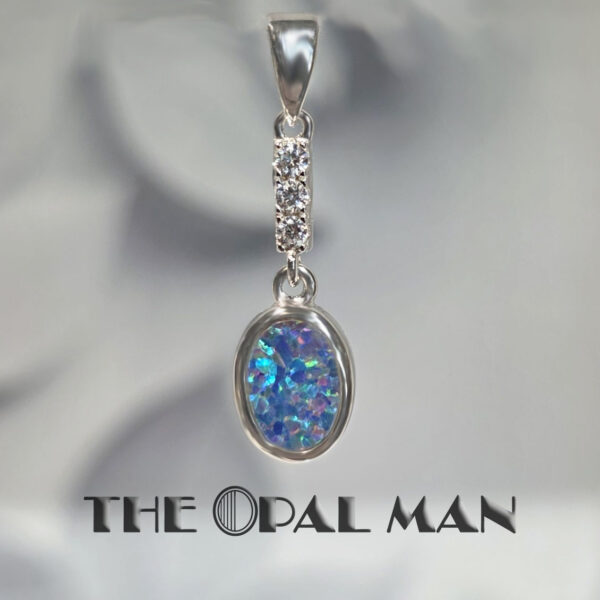 Electric Sparks Australian Opal Doublet Sterling Silver Pendant - 230-03522
