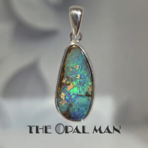 Rainforest's Glow Australian Boulder Opal Sterling Silver Pendant - 230-03553