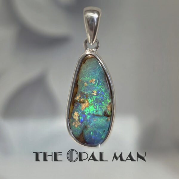 Rainforest's Glow Australian Boulder Opal Sterling Silver Pendant - 230-03553
