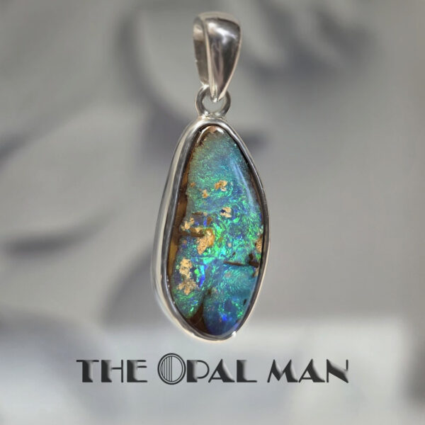 Rainforest's Glow Australian Boulder Opal Sterling Silver Pendant - 230-03553 - Image 2