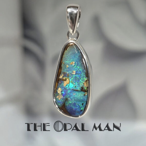 Rainforest's Glow Australian Boulder Opal Sterling Silver Pendant - 230-03553 - Image 3