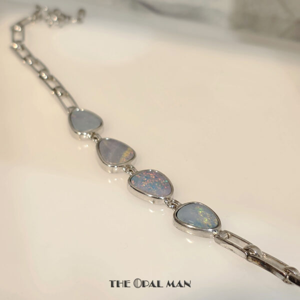 Sterling Silver Bracelet With 4 Multicolored Australian Opal Doublets - 240-00434 - Image 2