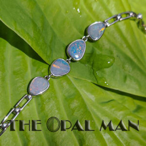 Sterling Silver Bracelet With 4 Multicolored Australian Opal Doublets - 240-00434