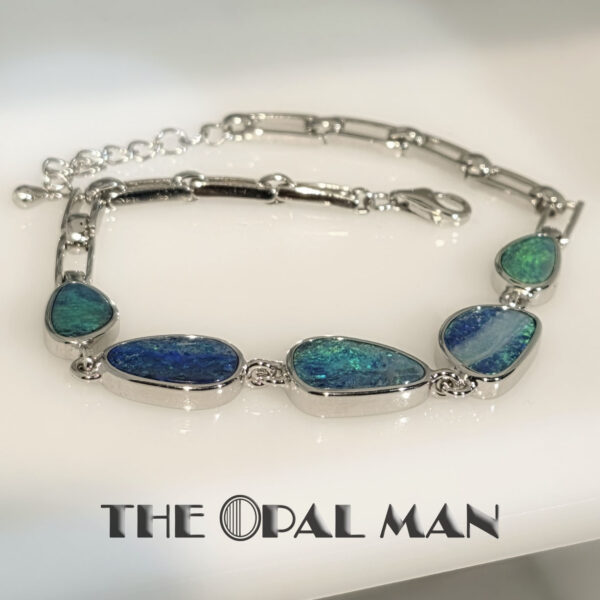 Sterling Silver Bracelet With 5 Green Blue Australian Opal Doublets - 240-00436 - Image 5
