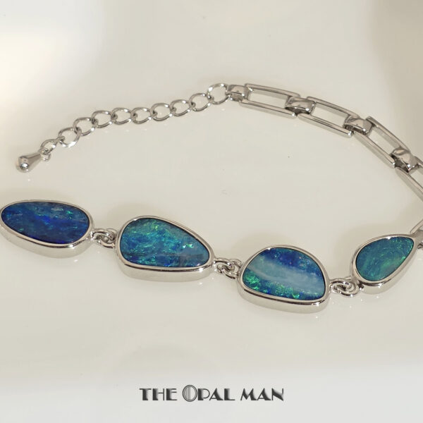 Sterling Silver Bracelet With 5 Green Blue Australian Opal Doublets - 240-00436 - Image 4
