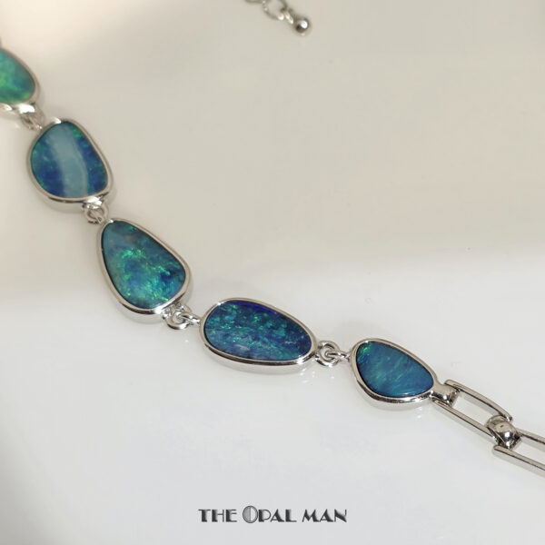 Sterling Silver Bracelet With 5 Green Blue Australian Opal Doublets - 240-00436 - Image 3